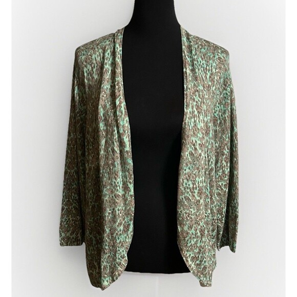 Soft Surroundings Green Speckled Abstract Open Front Cardigan Women’s 1X NWT - Picture 1 of 7